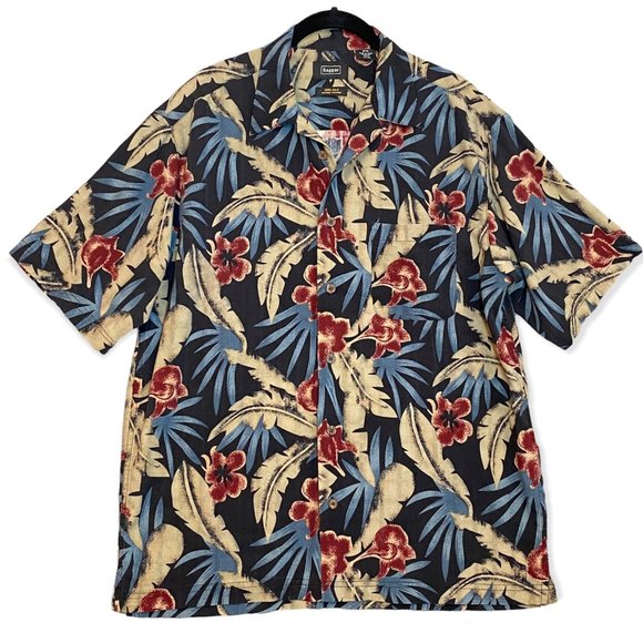 Haggar Men's Silk Hawaiian Print Dress Shirt Short Sleeves Tropical Floral - Picture 1 of 8